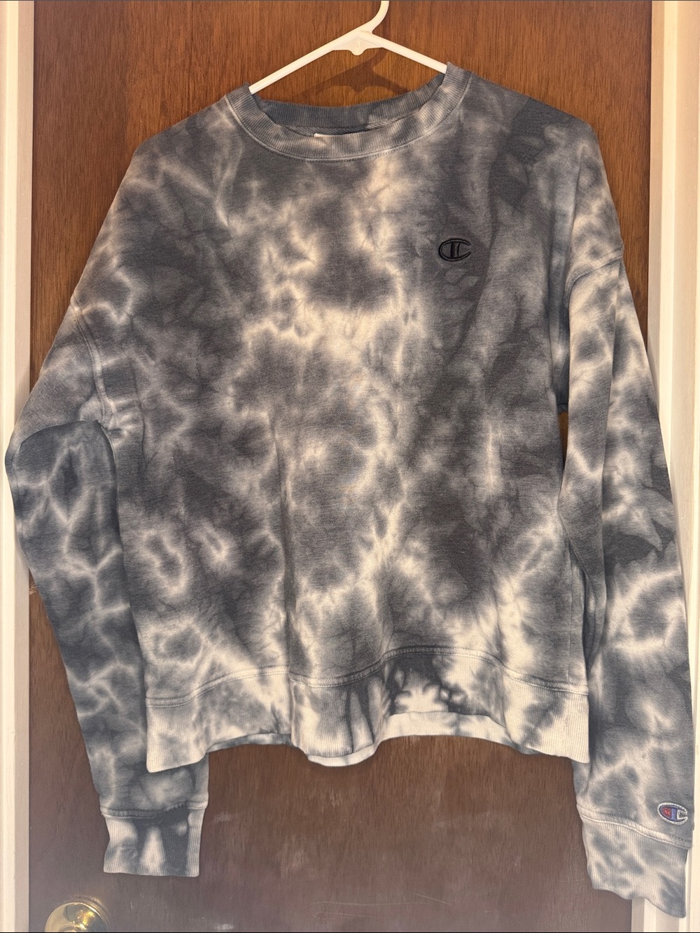 Champion Tie-Dye Crewneck Sweatshirt in Gray and White